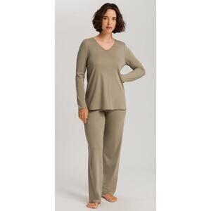 Hanro Cotton Silk V-Neck Cotton Pajama Set, silver sage, size large, MSRP $310